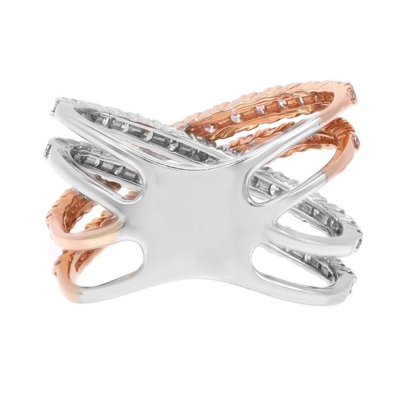 Natural Diamond Two Tone Crisscross Ring 18K White & Rose Gold 1.96Cttw Size 7 - Picture 3 of 6